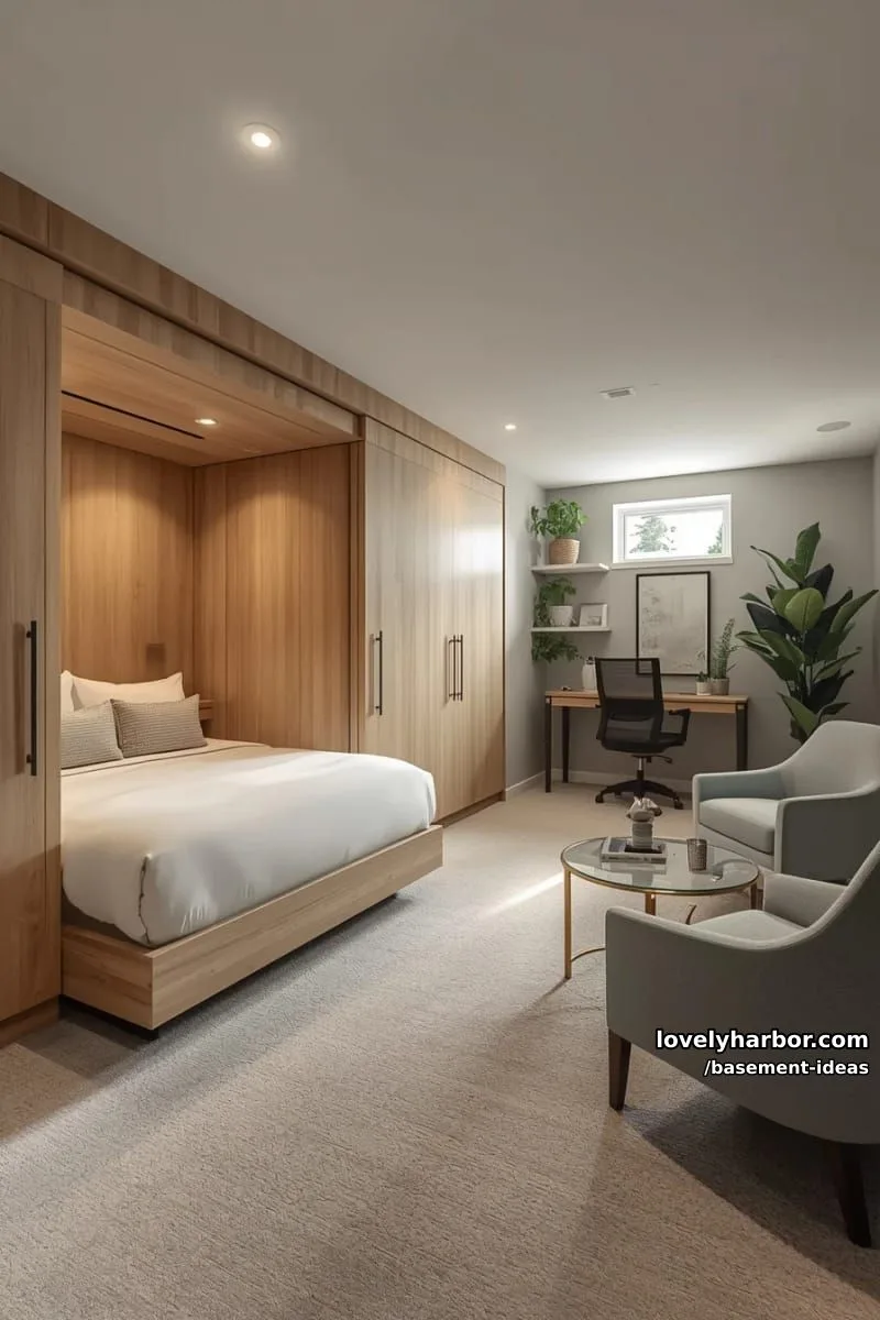 15 Creative Basement Design Ideas with Wow Factor 28 multi-functional guest suite with murphy bed and hidden closet storage. 1