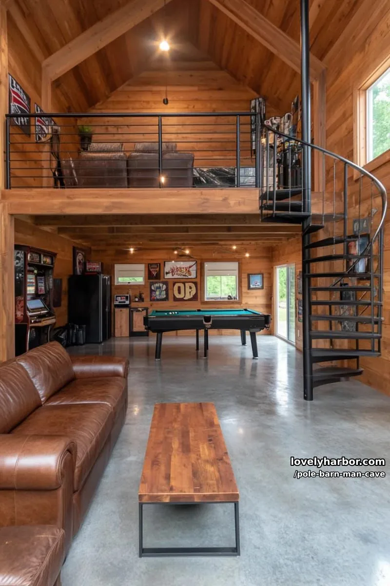 multi-level loft with spiral staircase and mezzanine game room 1