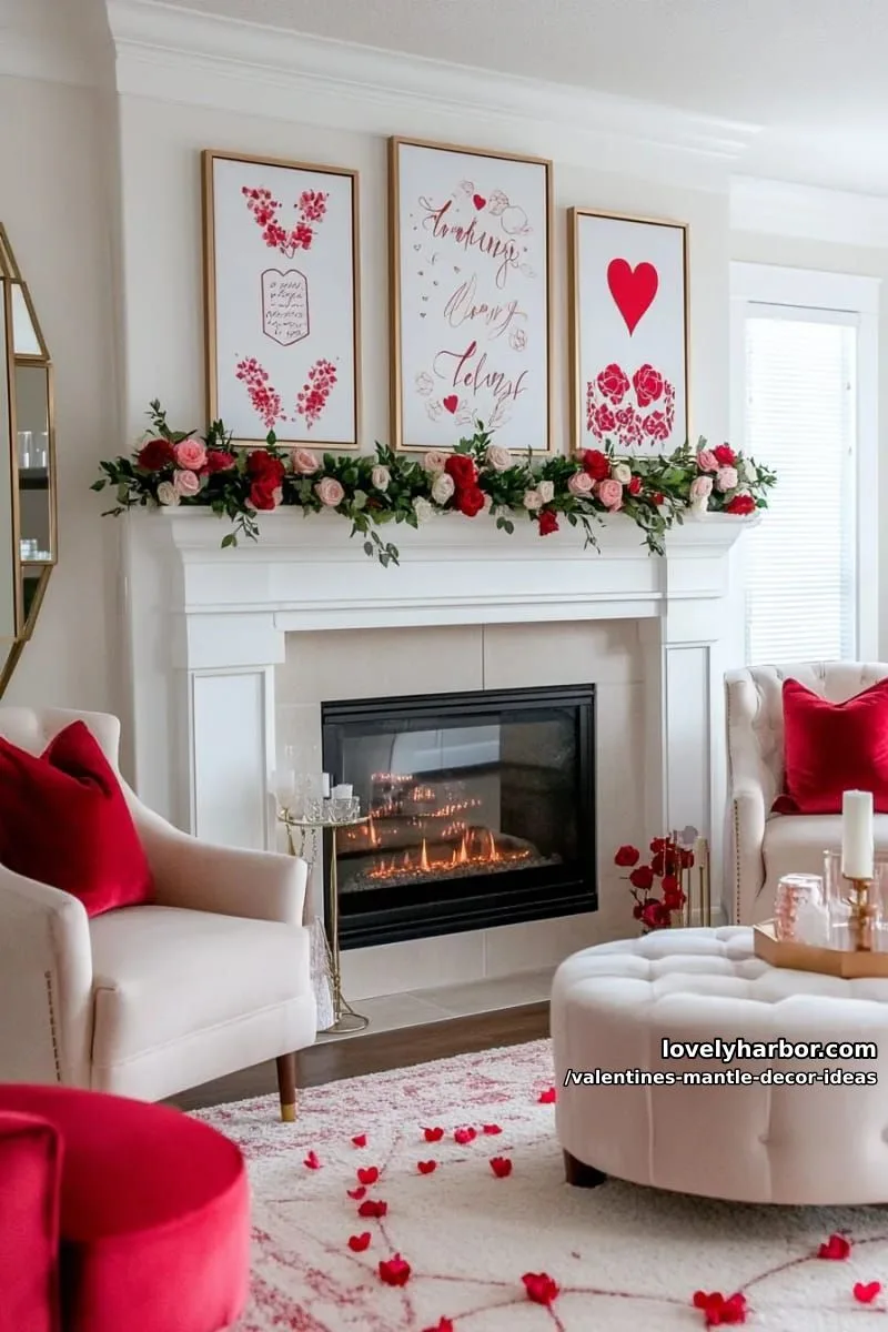 overlapping romantic canvas prints with pops of crimson and gold accents 1