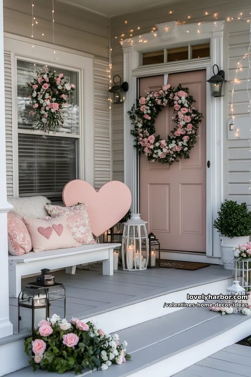 oversized blush pink heart cutout propped by the front door 1