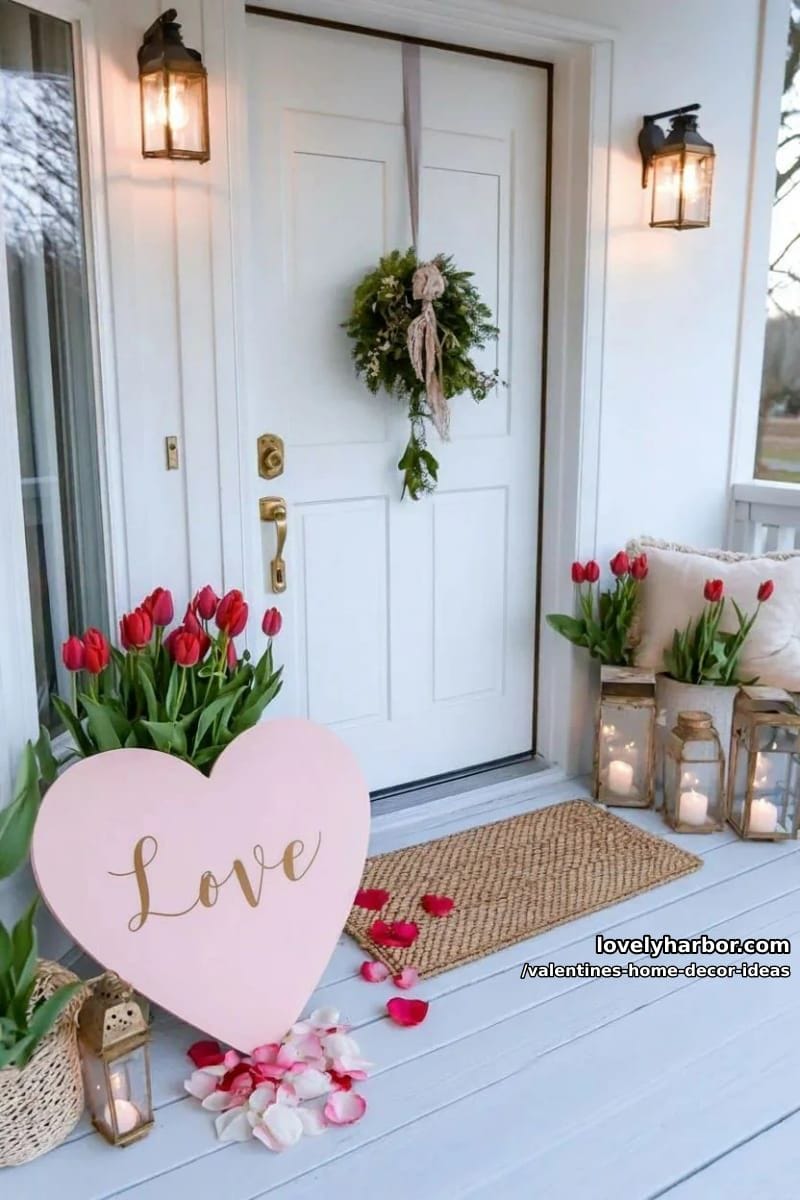 oversized blush pink heart cutout propped by the front door 1