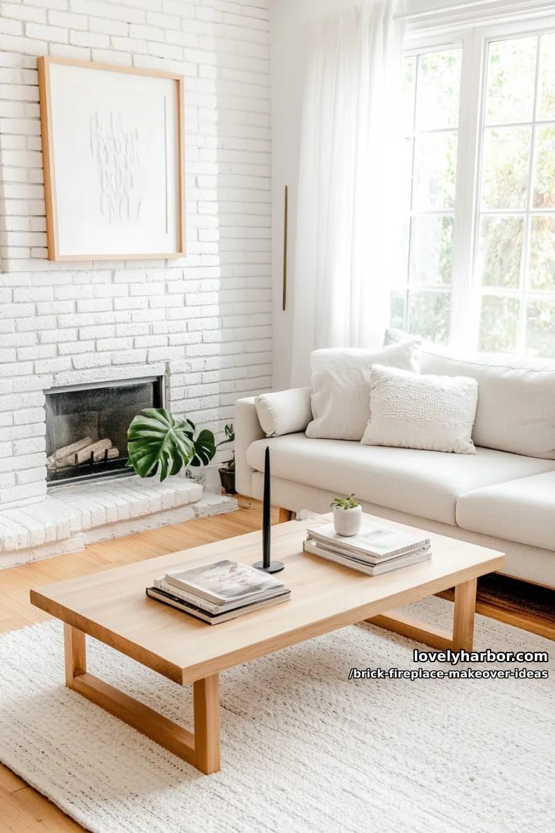 paint brick fireplace pure white for a scandinavian-inspired minimalist statement. 1