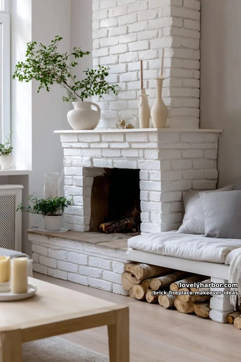 paint brick fireplace pure white for a scandinavian-inspired minimalist statement. 1