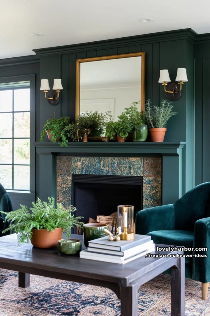 paint the surround a deep emerald green for a lush, moody living room. 22
