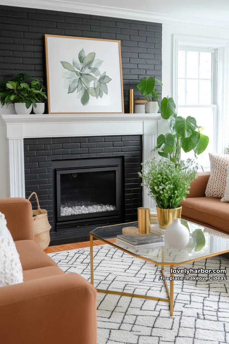 15 ideias inovadoras para reforma de lareira para uma sala de estar elegante 3 pinte sua lareira de tijolos de preto fosco para uma declaração ousada e moderna. 1