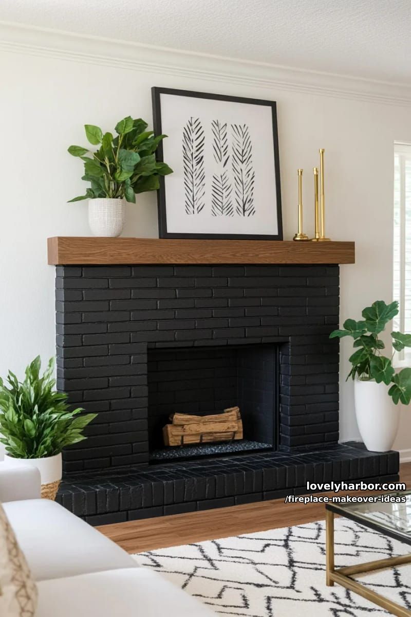 15 ideias inovadoras para reforma de lareira para uma sala de estar elegante 4 pinte sua lareira de tijolos de preto fosco para uma declaração ousada e moderna. 1