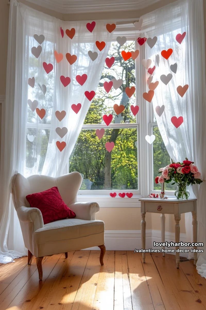 paper heart garland curtains over windows for whimsical sunlit mornings 1