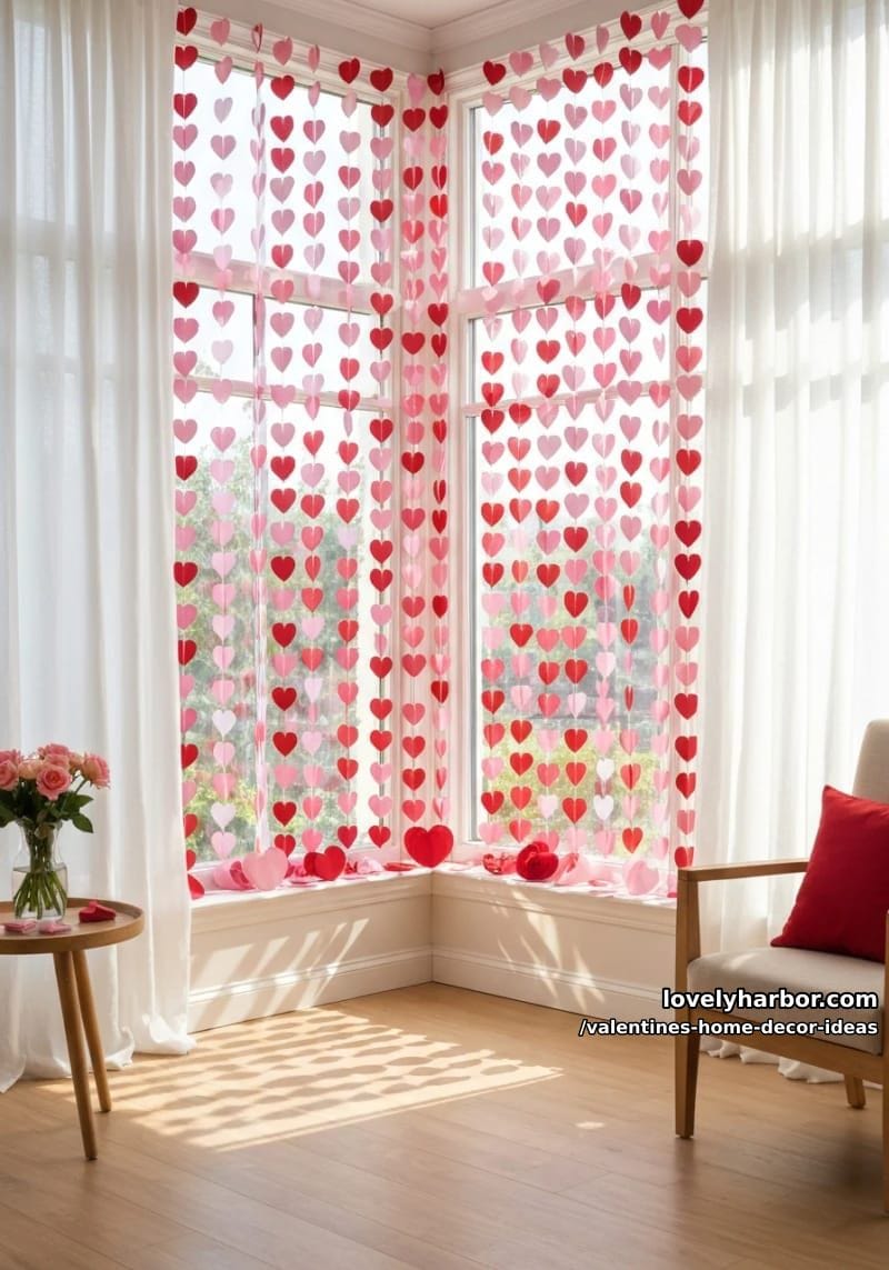 paper heart garland curtains over windows for whimsical sunlit mornings 1