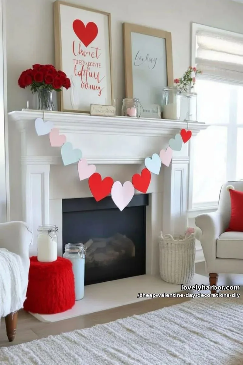 paper heart garland with alternating pastel and red hearts for mantelpiece flair 1