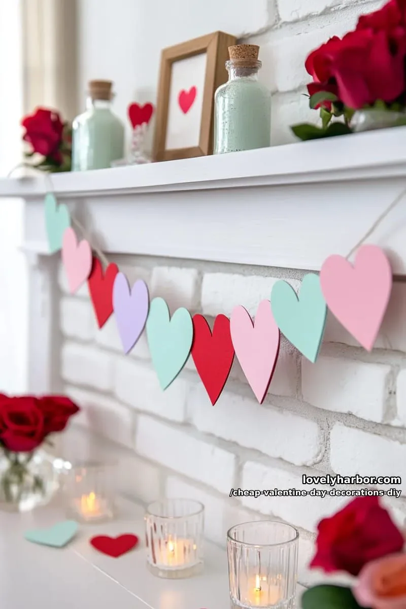 paper heart garland with alternating pastel and red hearts for mantelpiece flair 1