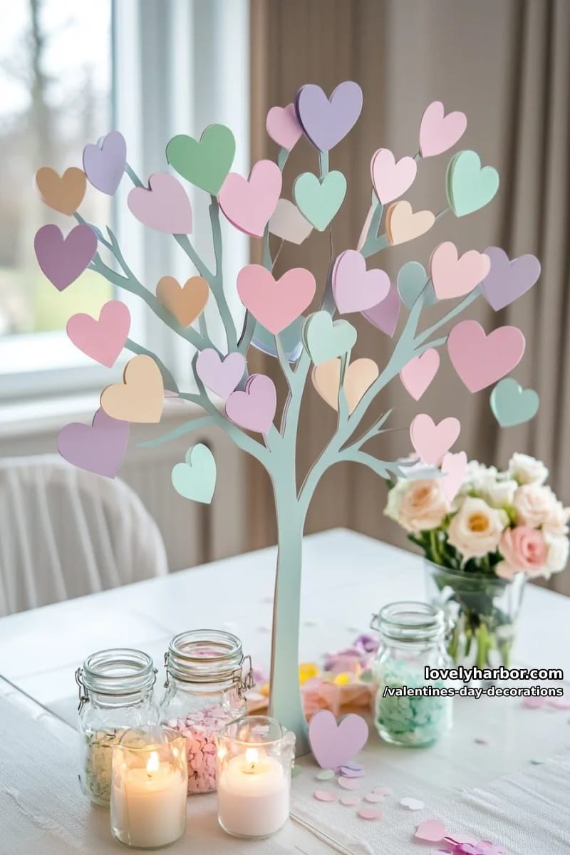 pastel heart tree made from painted paper branches 1
