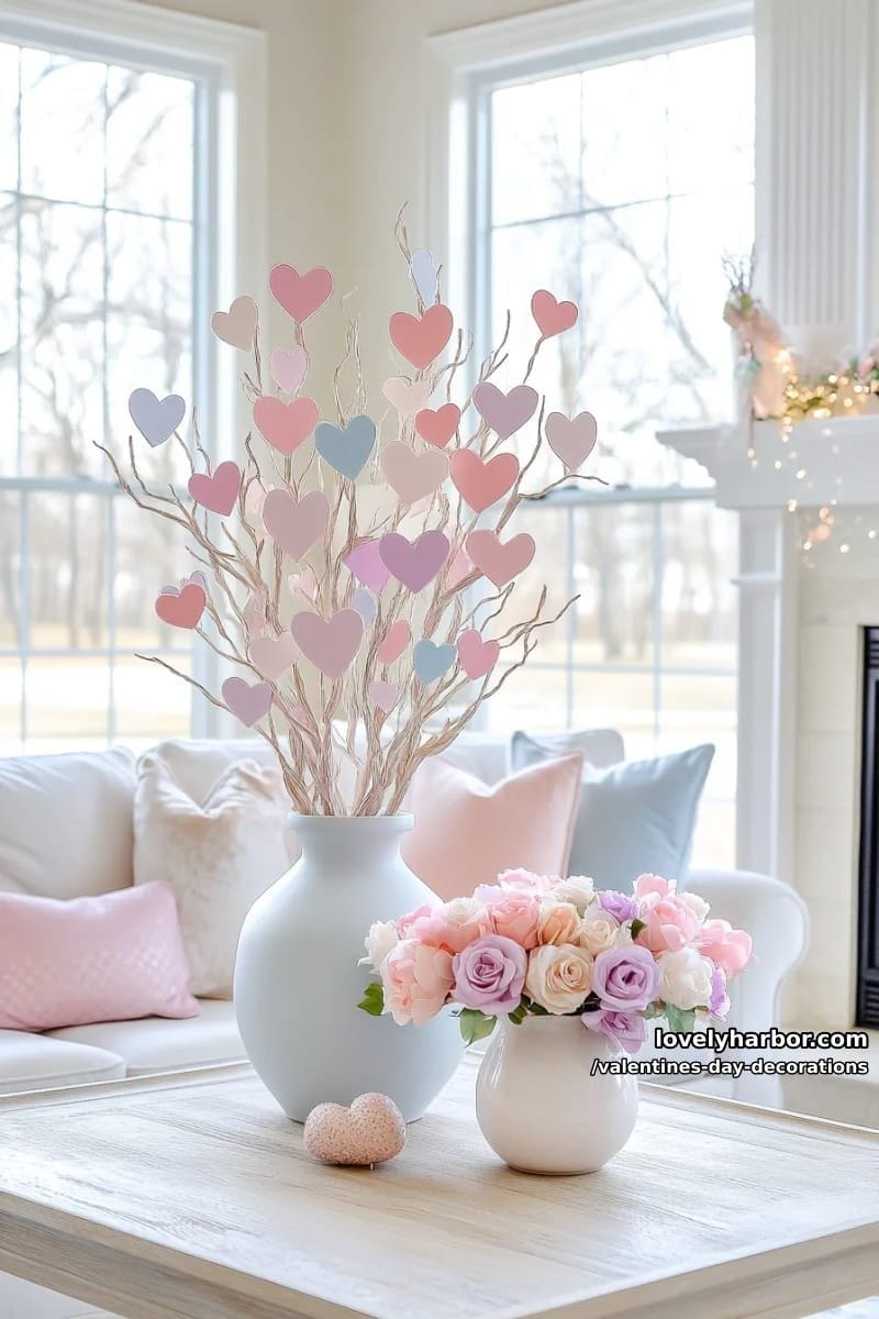 pastel heart tree made from painted paper branches 1