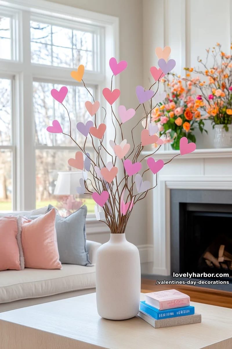 pastel heart tree made from painted paper branches 1