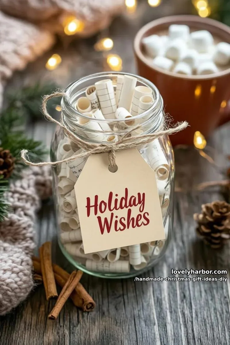 11 Unique DIY Christmas Gifts to Make This Year 7 personalized memory jar filled with handwritten holiday wishes and fairy lights 1