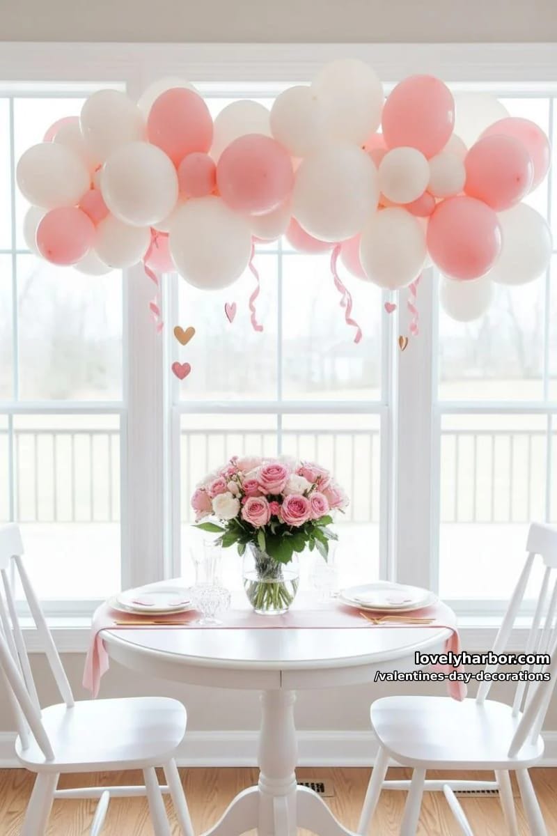 pink and white balloon cloud over dining table 1