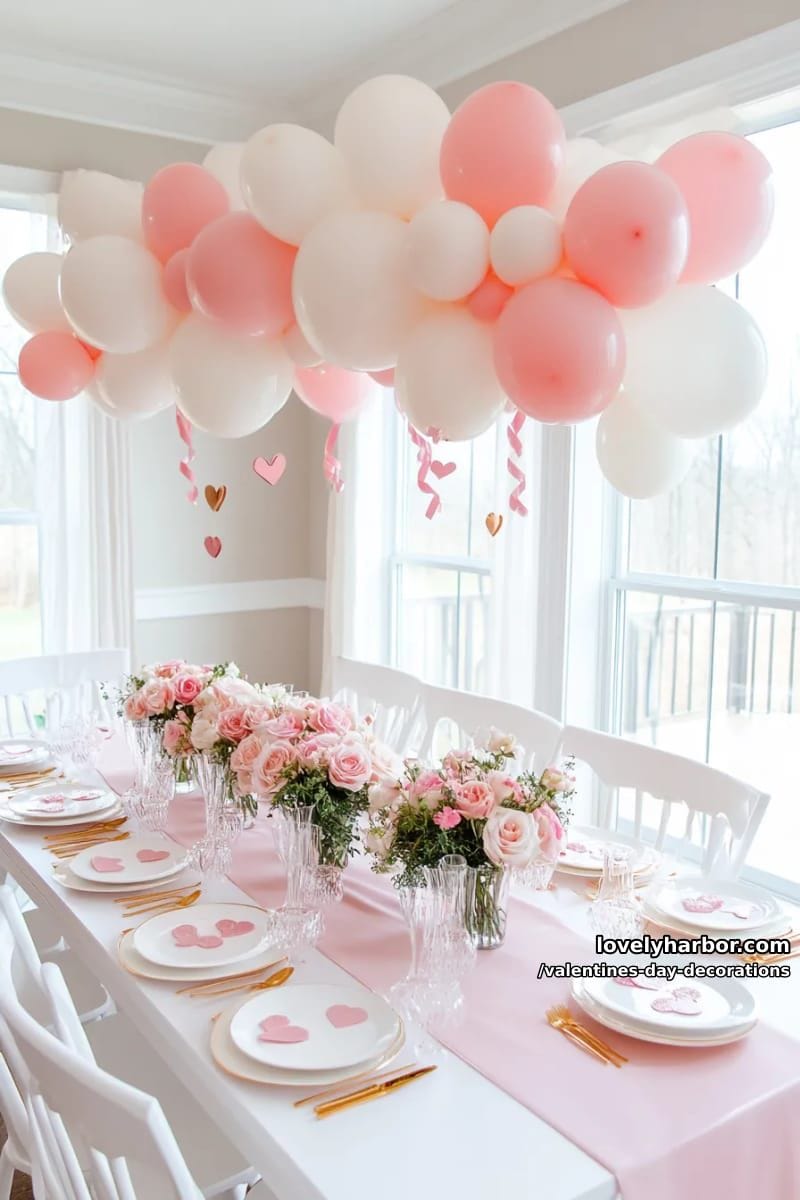 pink and white balloon cloud over dining table 1