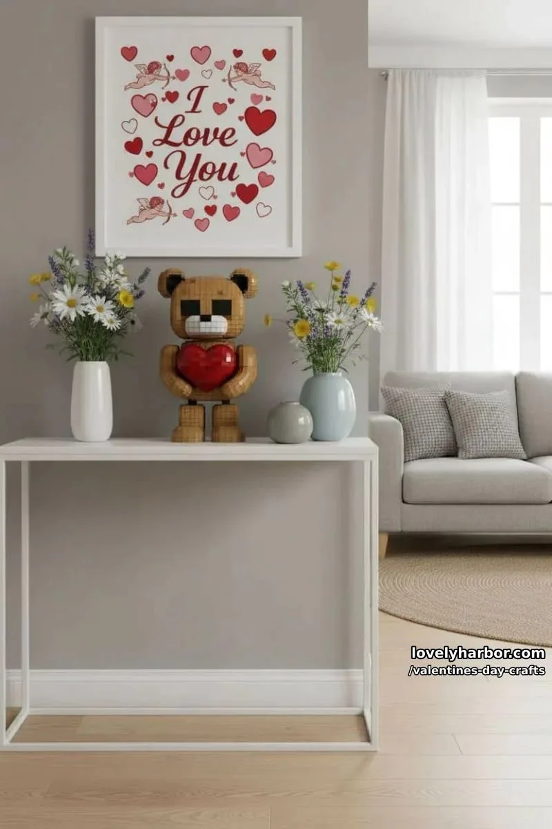 21 Unique Valentine’s Day Crafts to Warm Your Heart 18 pixel art bear holding a heart for a retro-inspired valentine’s decoration 1