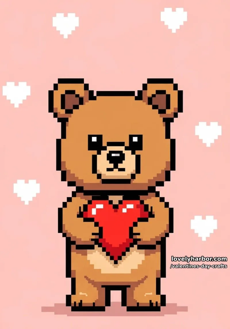21 Unique Valentine’s Day Crafts to Warm Your Heart 19 pixel art bear holding a heart for a retro-inspired valentine’s decoration 1