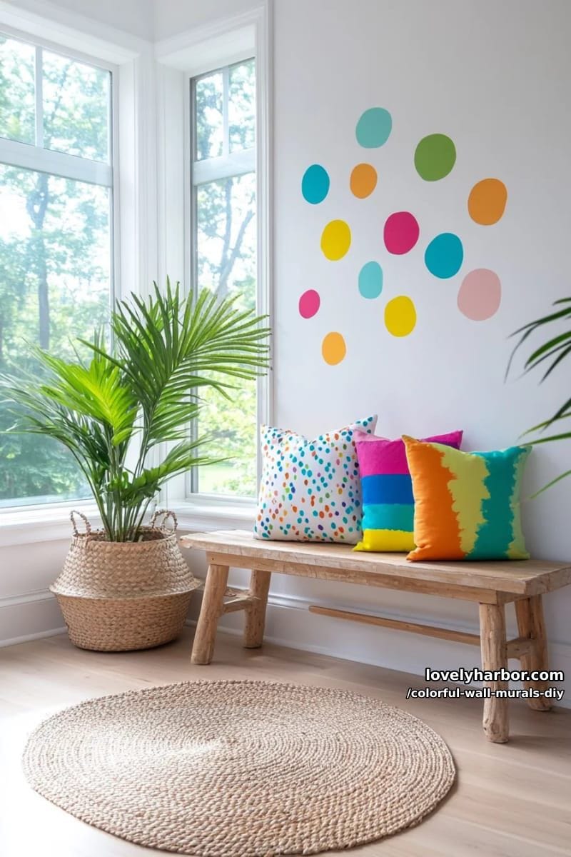 playful polka dot mural with irregular, hand-painted cheerful dots 1