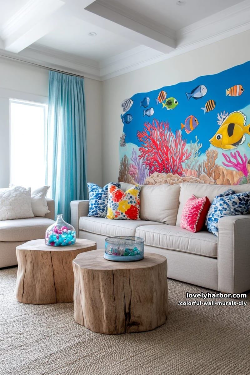playful undersea mural with bright fish, coral, and seaweed 1