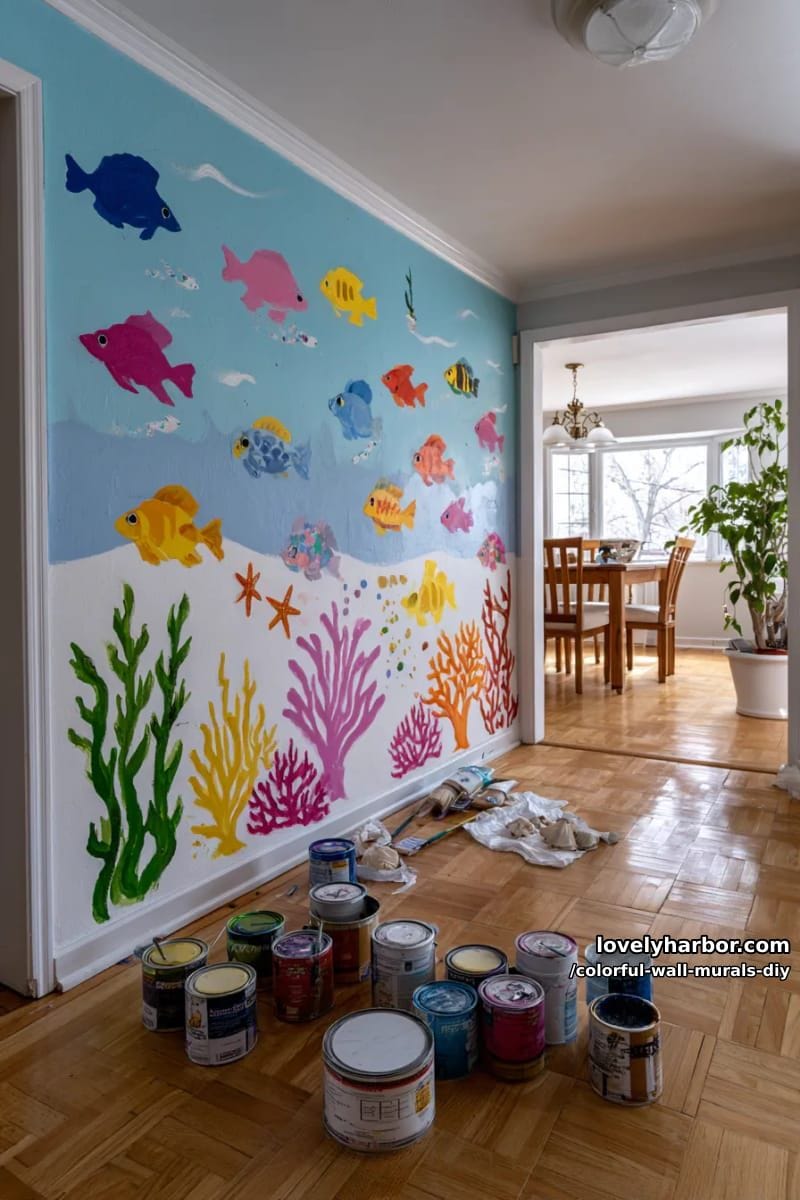 playful undersea mural with bright fish, coral, and seaweed 1