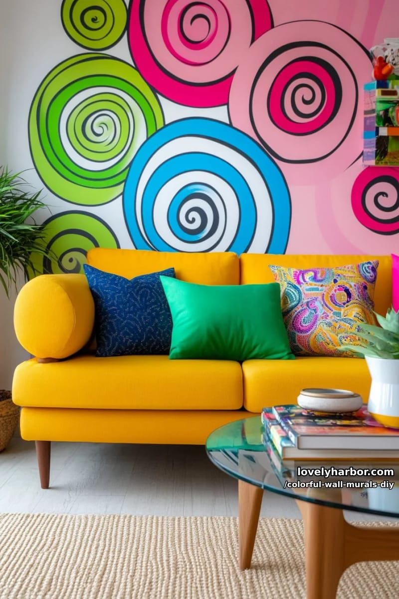 psychedelic swirl mural in trippy, high-contrast colors 1