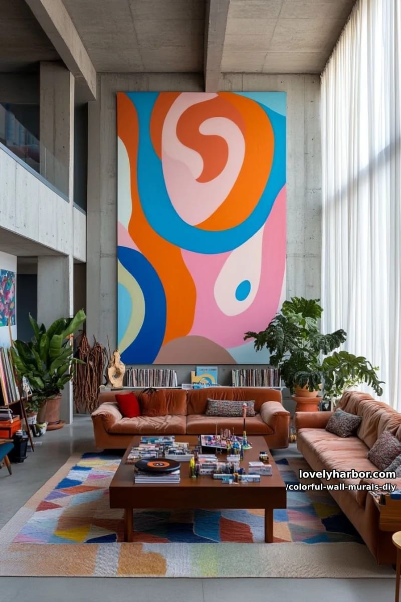 psychedelic swirl mural in trippy, high-contrast colors 1