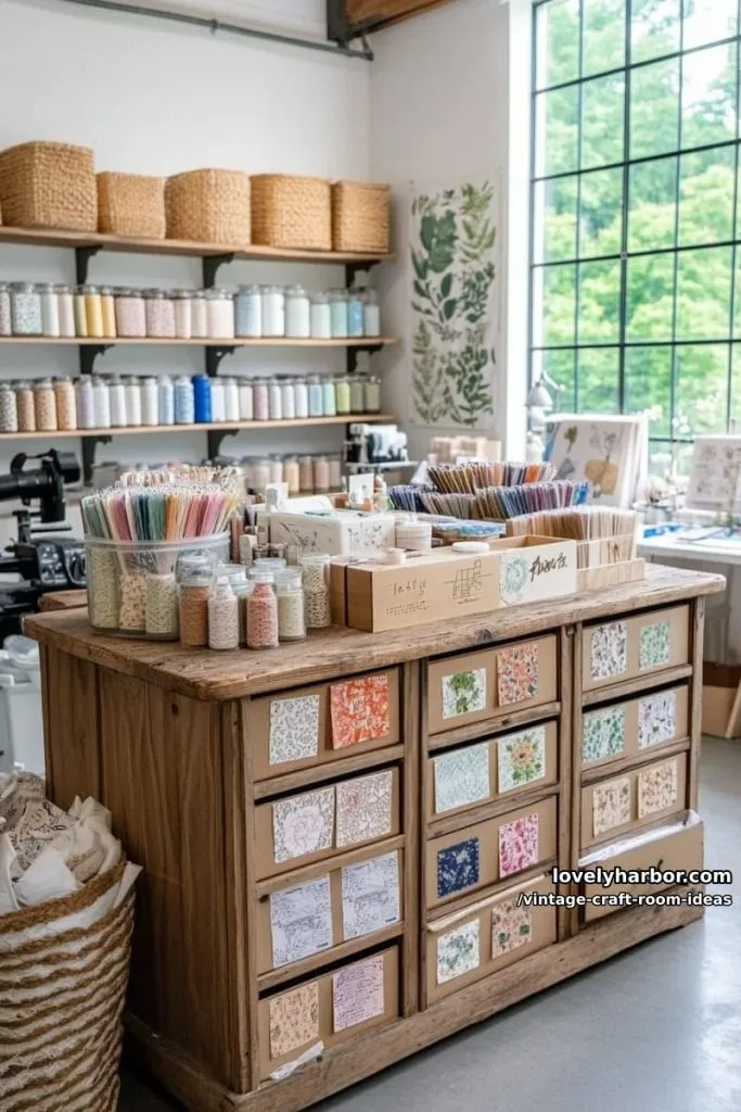 Home Office 10 repurposed library card catalog filled with washi tapes, stamps, and ephemera 11