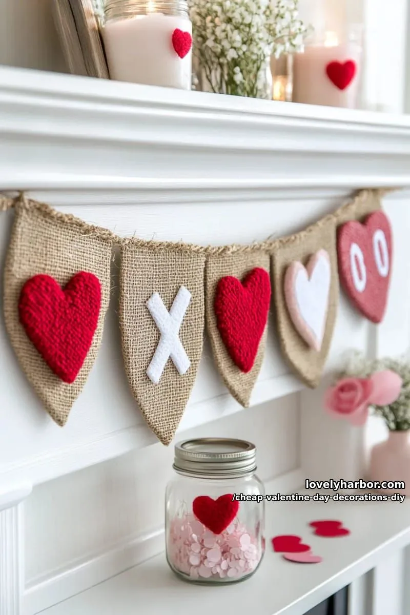 rustic burlap banner with painted xoxo letters and felt hearts 1