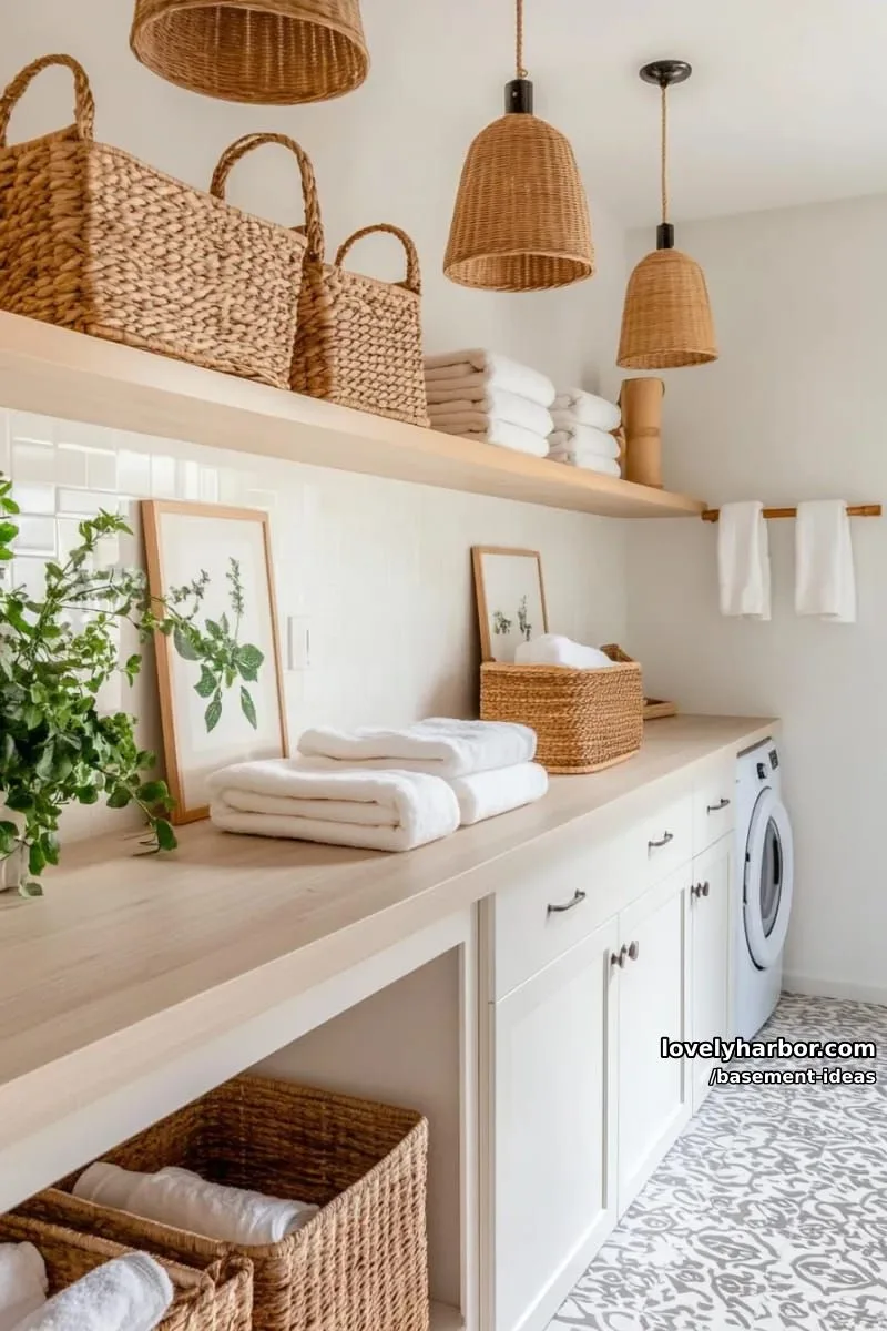 15 Creative Basement Design Ideas with Wow Factor 14 scandinavian-style laundry area with minimalist cabinetry and patterned tile floor. 1