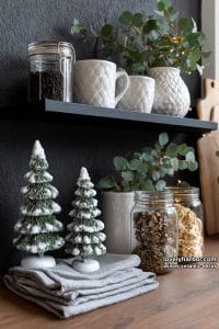 snow-tipped ceramic tree for a modern kitchen shelf décor 22