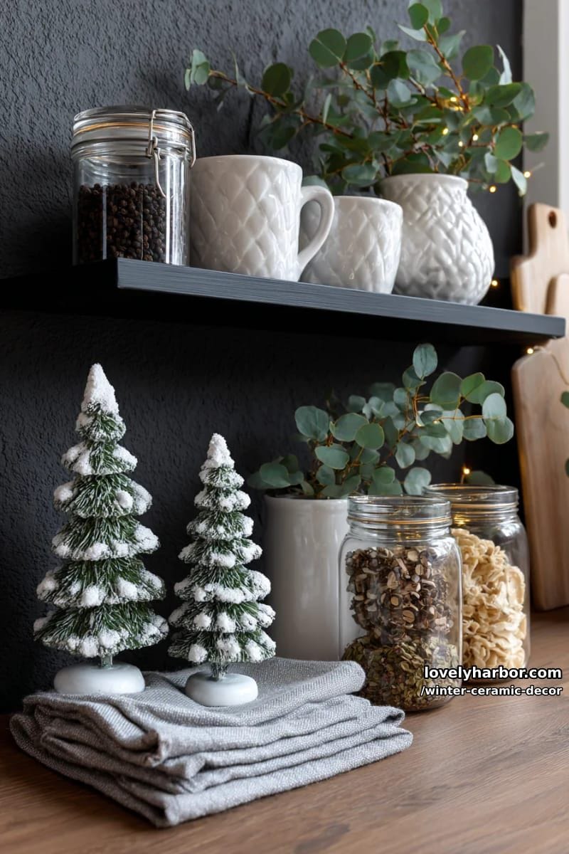 snow-tipped ceramic tree for a modern kitchen shelf décor 1