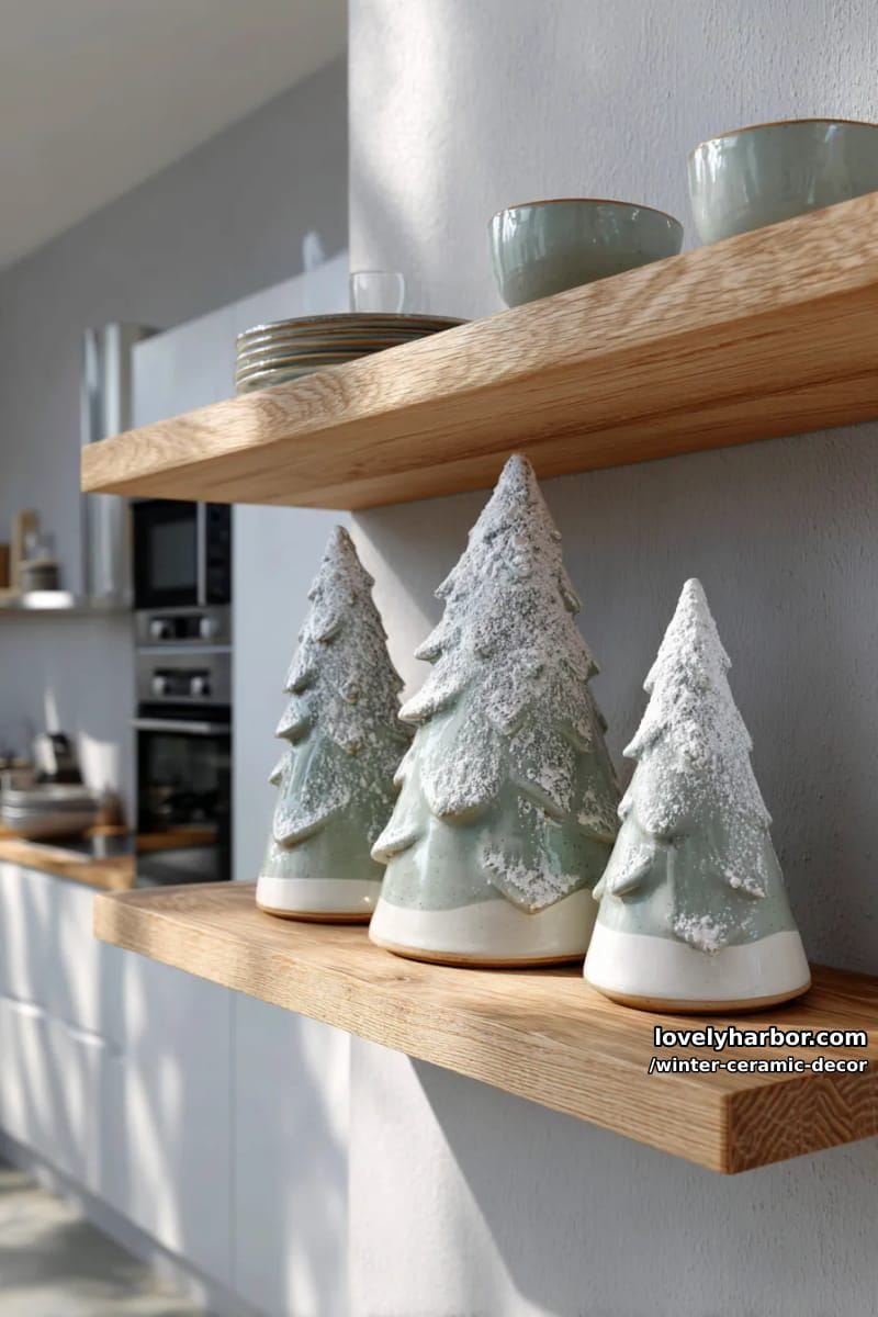 snow-tipped ceramic tree for a modern kitchen shelf décor 1
