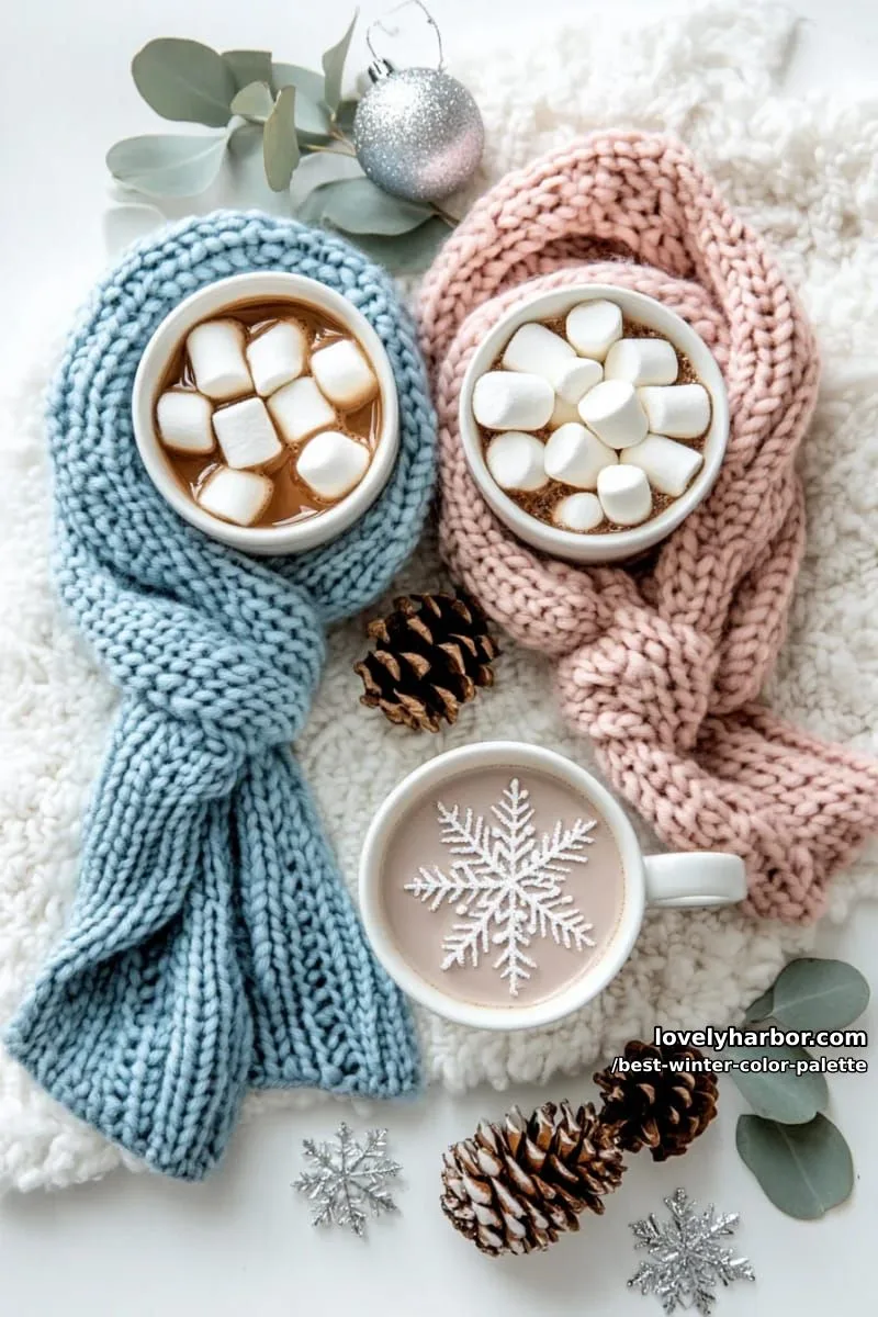 snowy pastel palette: powder blue, blush pink, and soft mauve hues 1