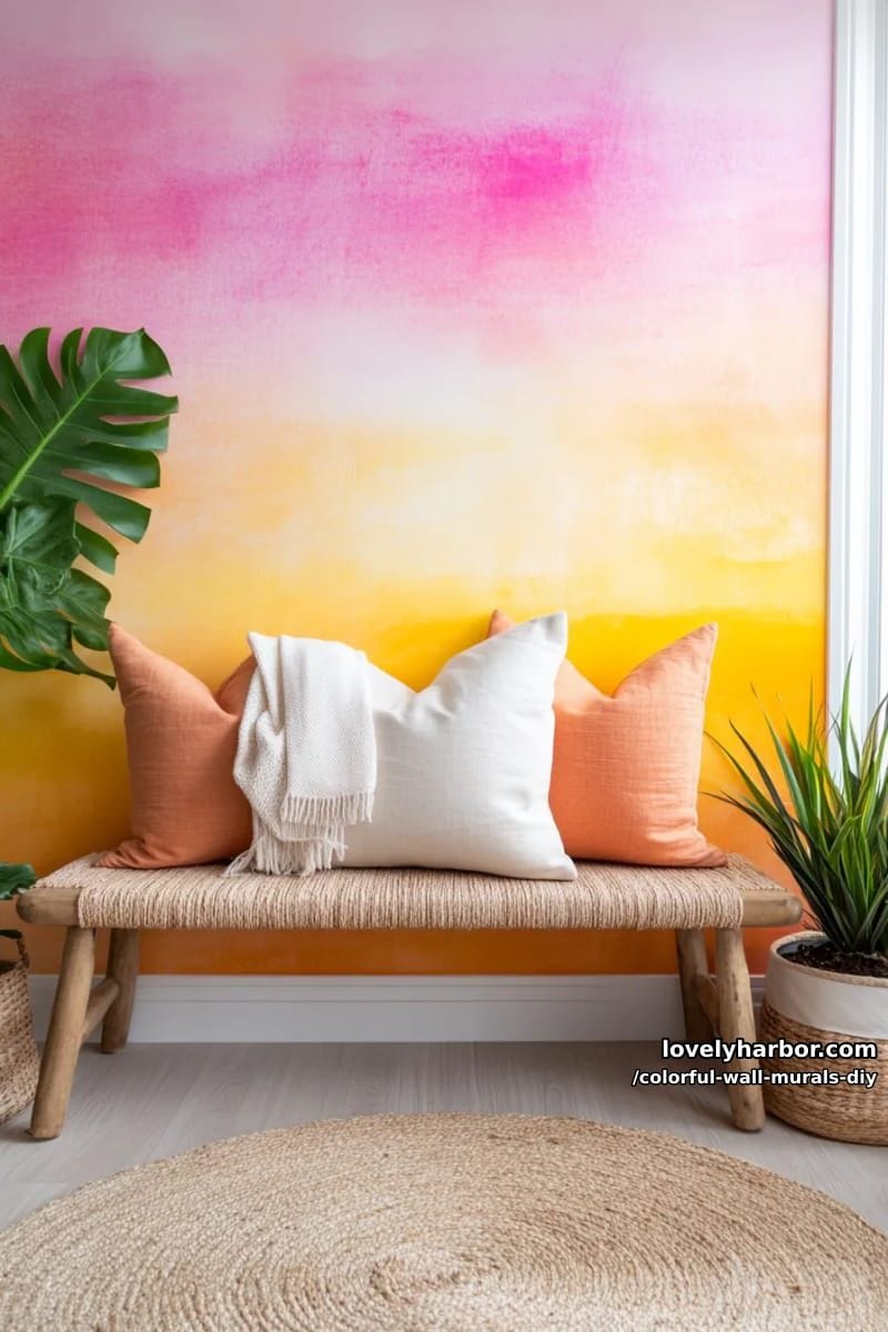 soft pastel ombre wall blending pinks, oranges, and yellows seamlessly 1