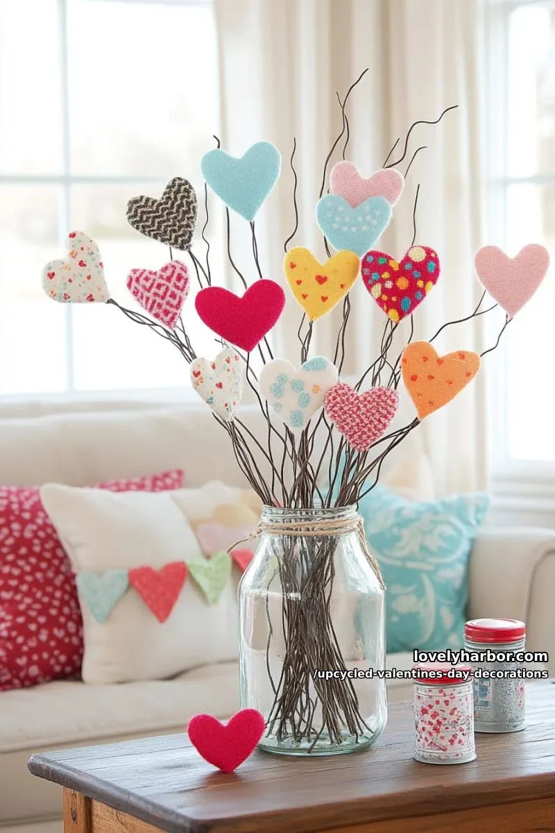 stitched felt heart bouquet using leftover fabric and wire stems 1