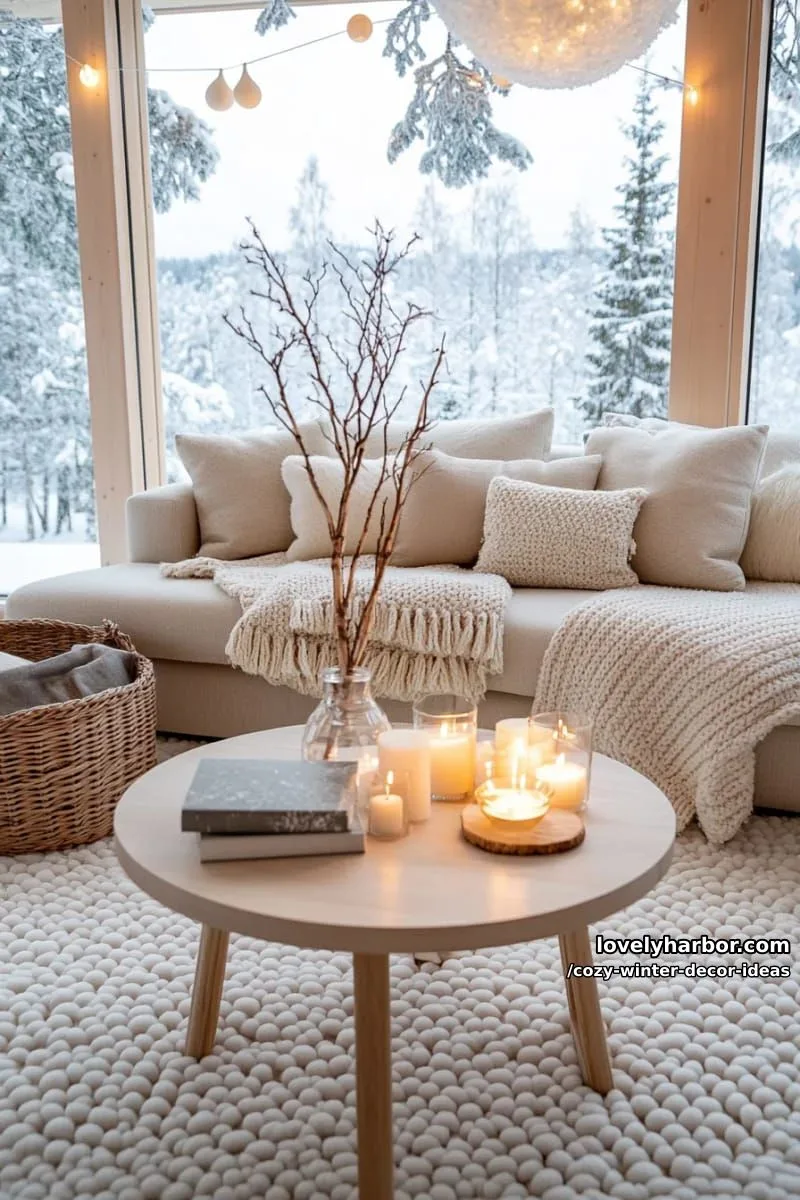 15 Winter Decor Ideas for a Cozy Home Retreat 5 style chunky knit blankets over neutral sofas for a scandinavian hygge vibe. 1
