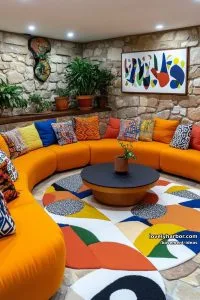 sunken conversation pit with mid century sofas and 34