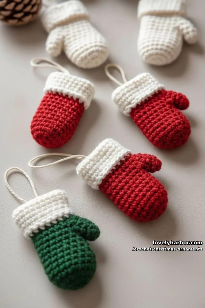 tiny red mittens and stockings with crisp white cuffs for tree garlands 1