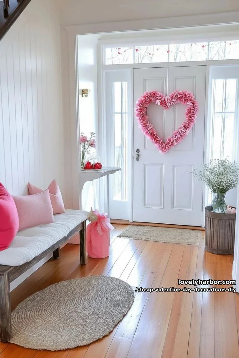 tissue paper heart wreath with layered ombré pinks and reds 1