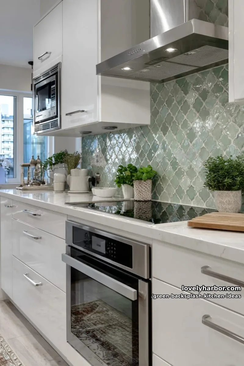 15 Green Backsplash Ideas for Modern Kitchens 30 two-tone mint and white tiles creating a fresh, retro statement wall. 1