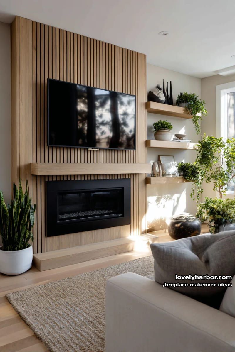 15 ideias inovadoras para reforma de lareira para uma sala de estar elegante 21 use painéis verticais de ripas de madeira para alongar e modernizar a parede da lareira. 1