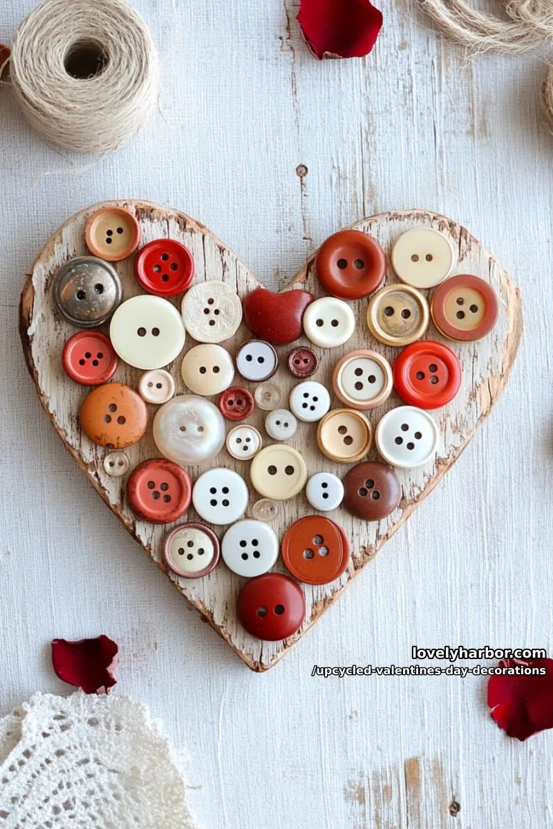 vintage button heart art on reclaimed wood for charming wall decor 1