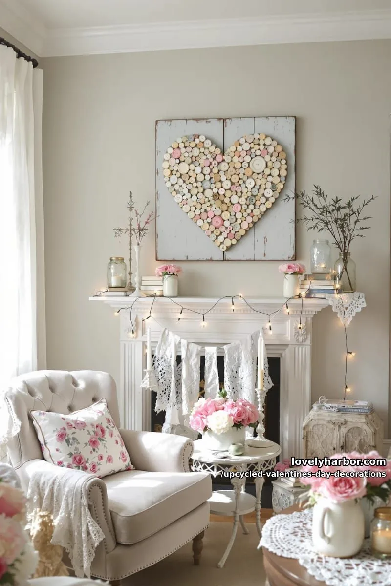vintage button heart art on reclaimed wood for charming wall decor 1