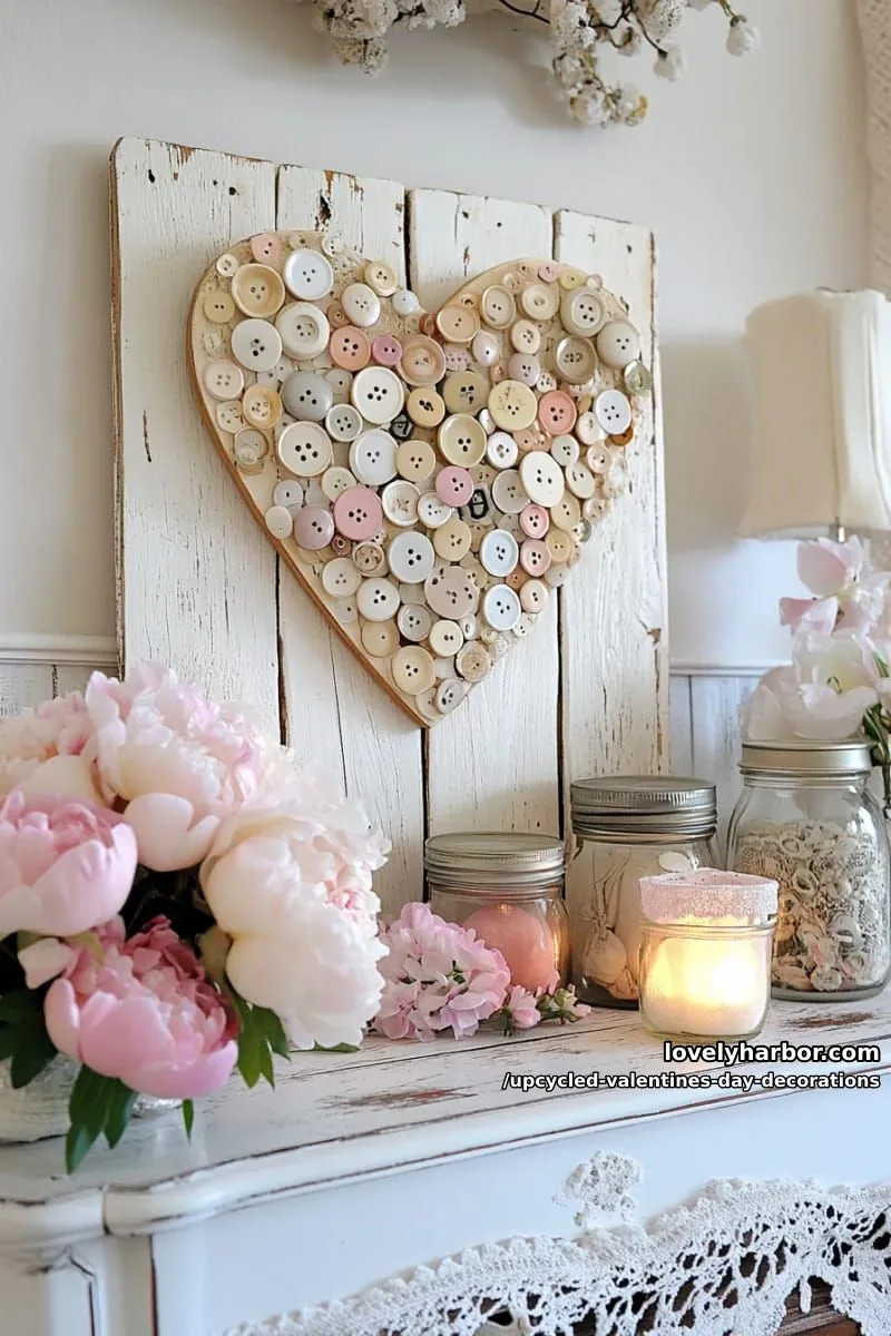 vintage button heart art on reclaimed wood for charming wall decor 1