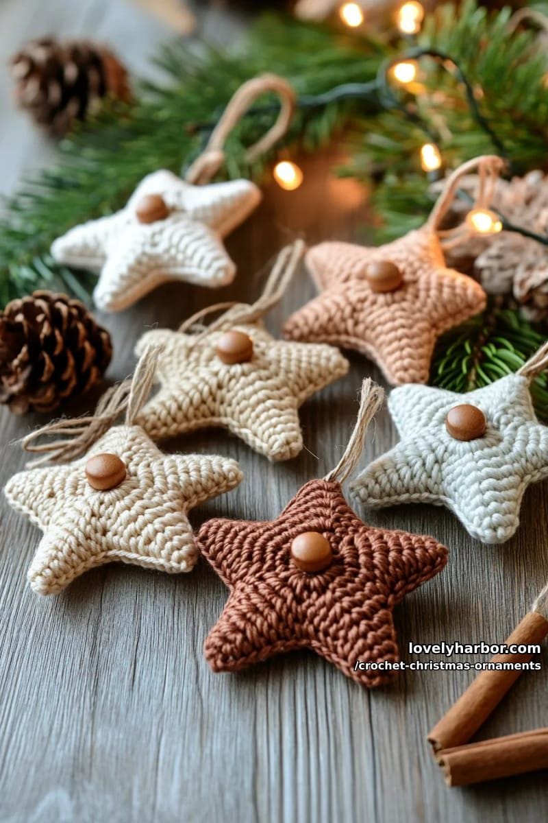 vintage-inspired star motifs in natural cotton with wooden bead centers 1
