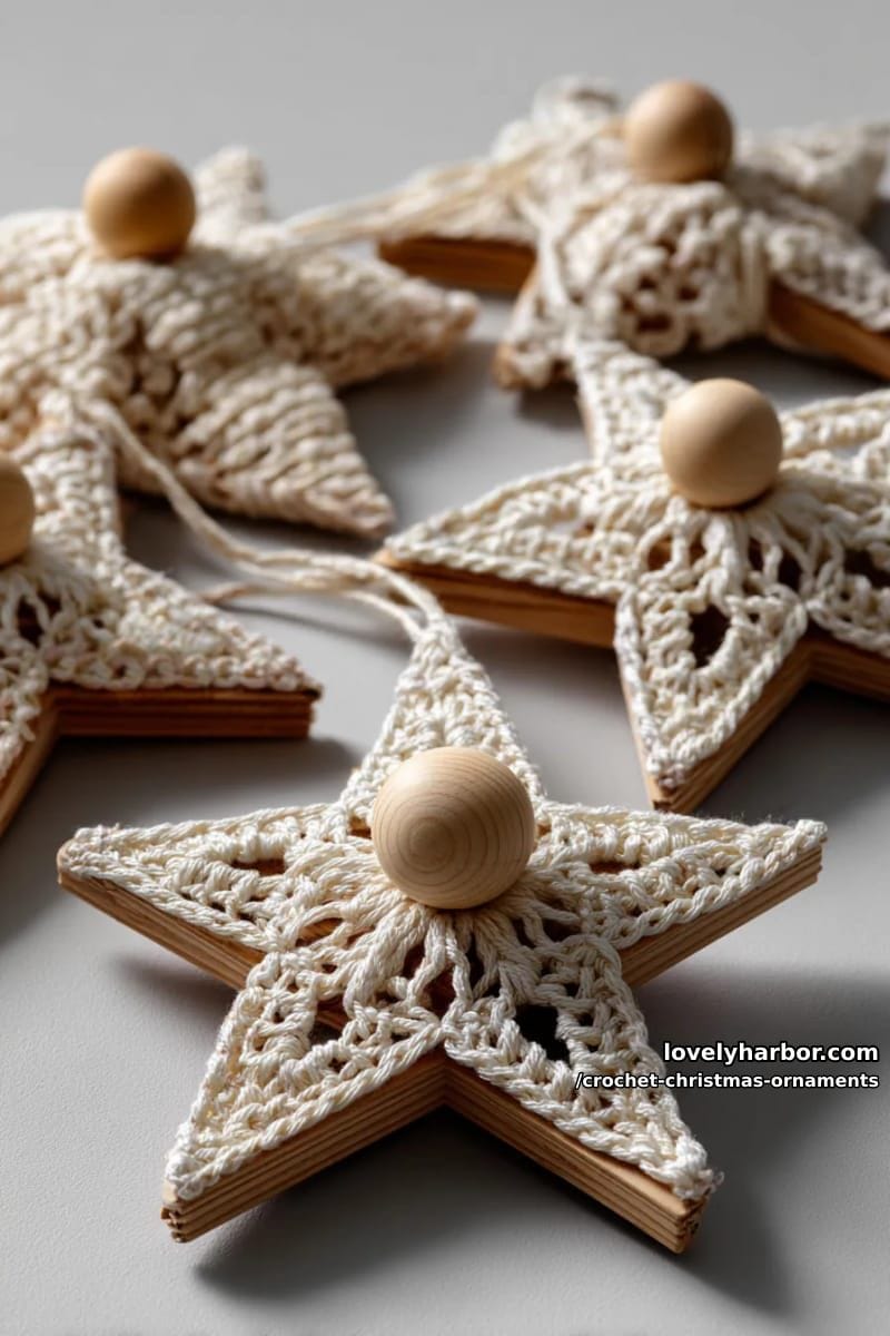 vintage-inspired star motifs in natural cotton with wooden bead centers 1