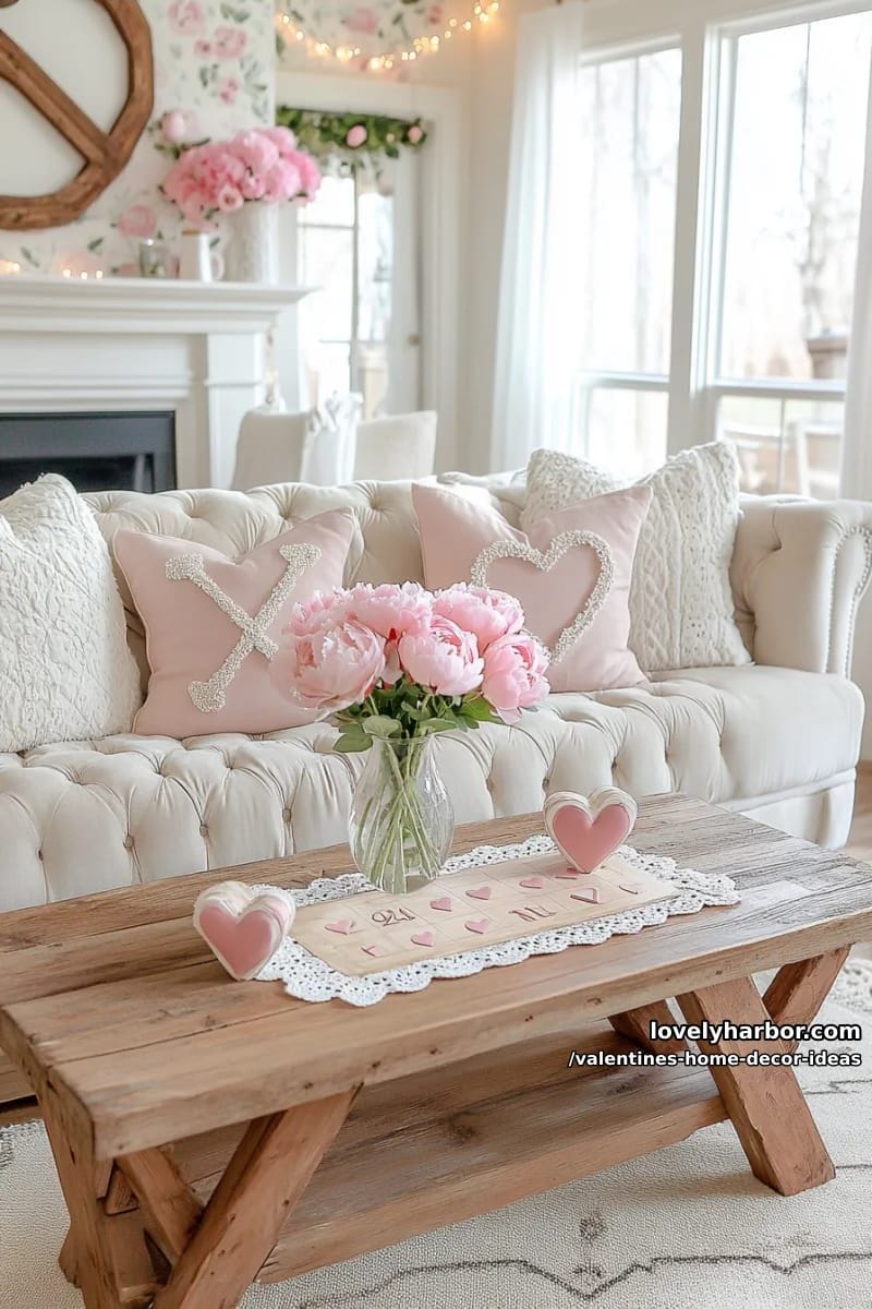 vintage tic-tac-toe with x’s and o’s pillows on the sofa 1