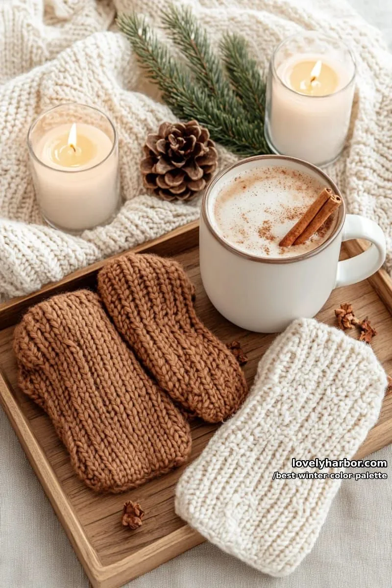warm rich cinnamon, pine green, and creamy winter beige for cozy vibes 1
