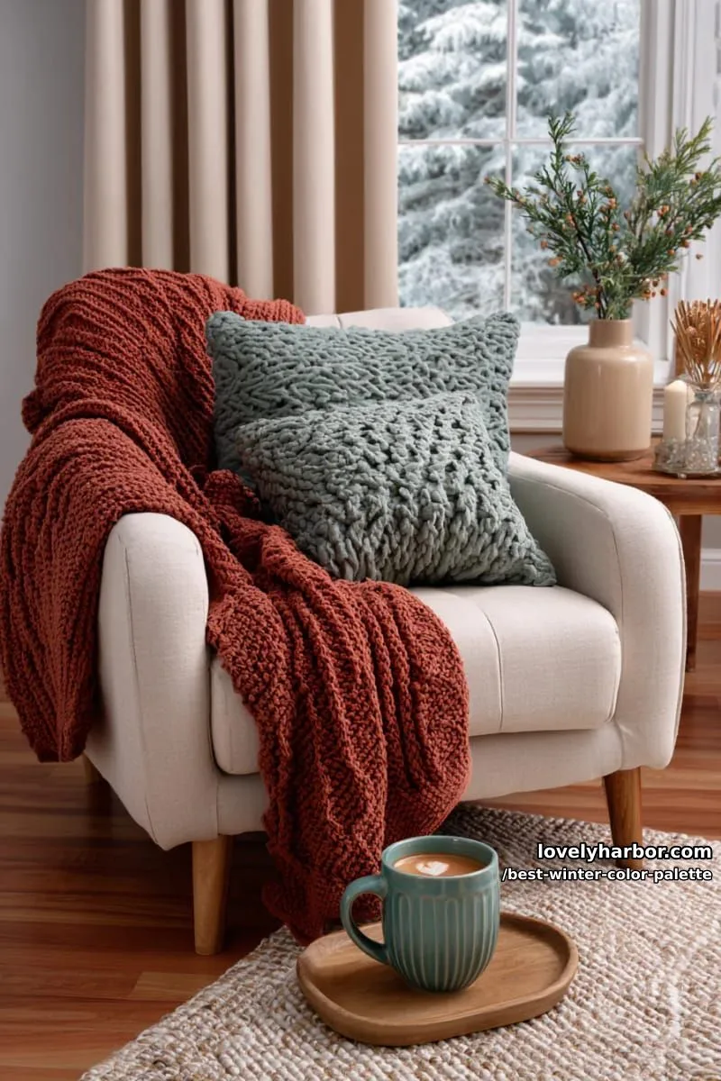 warm rich cinnamon, pine green, and creamy winter beige for cozy vibes 1